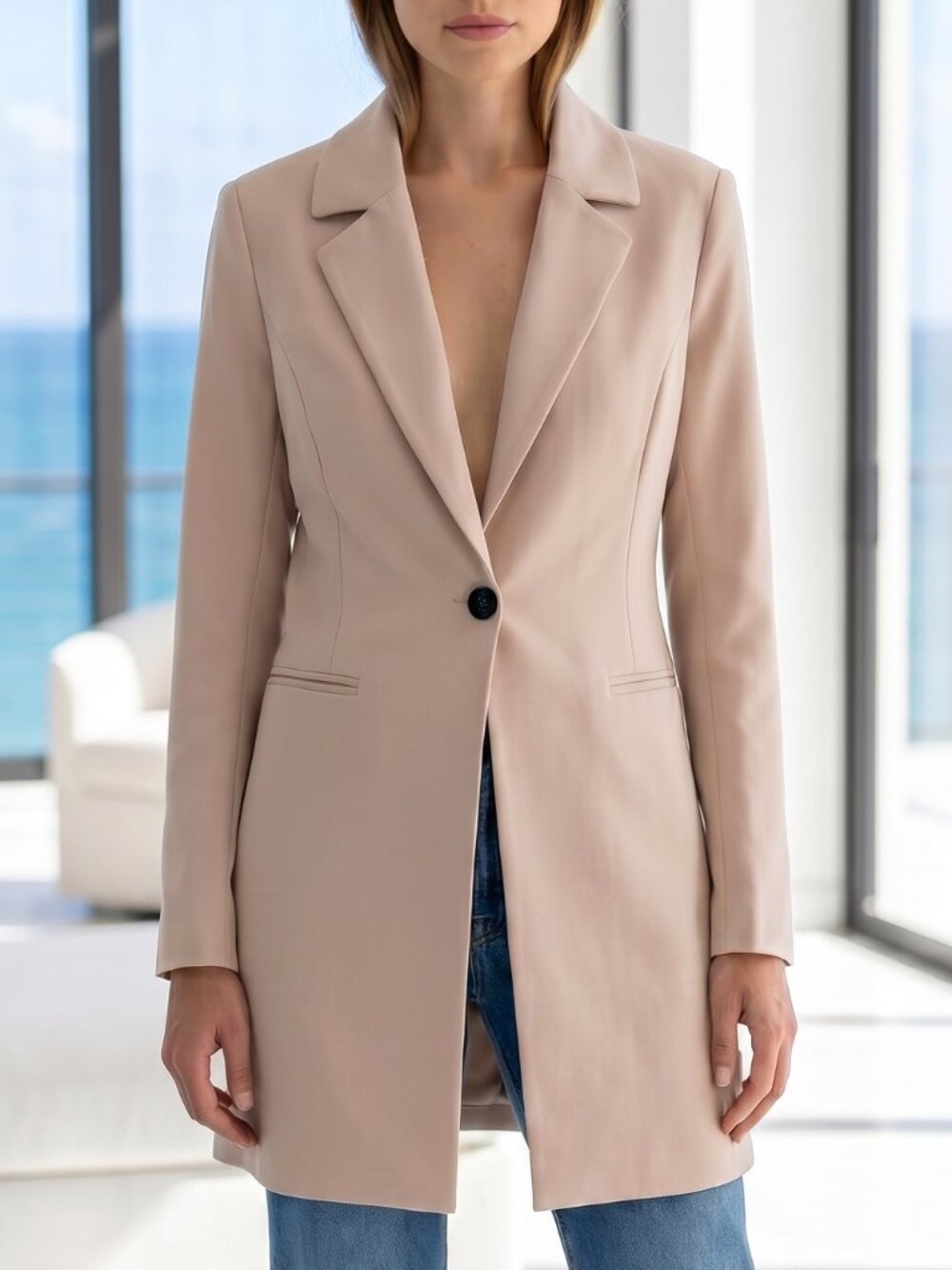NEW $198 ANTHROPOLOGIE Avec Les Filles longline blazer coat S apricot cream